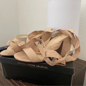 Lulus Alta Light Nude Suede Lace-Up Heels